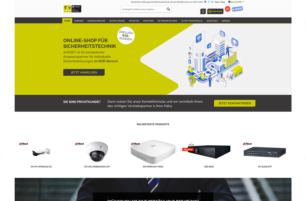 Referenz: Der B2B Onlineshop für Sicherheitstechnik der Firma TKH Security. Realisiert mit Shopware.
