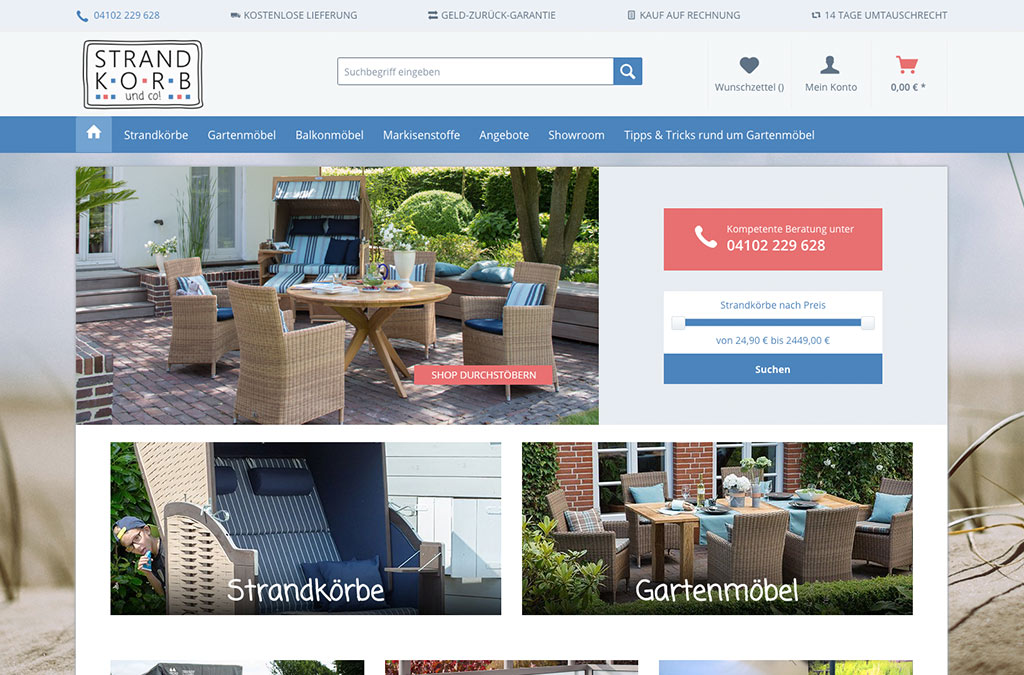 B2C Onlineshop für Strandkörbe mit Shopware Professional Plus: Strandkorb.co
