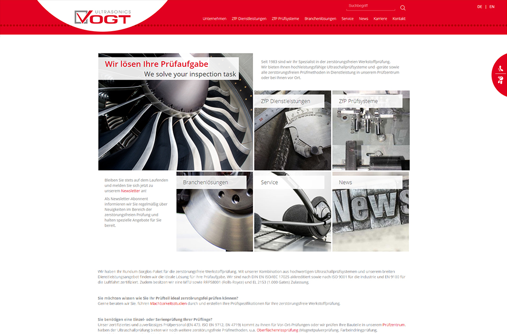 Reference: We were allowed to implement the new B2B online presence for the company Vogt Ultrasonics.